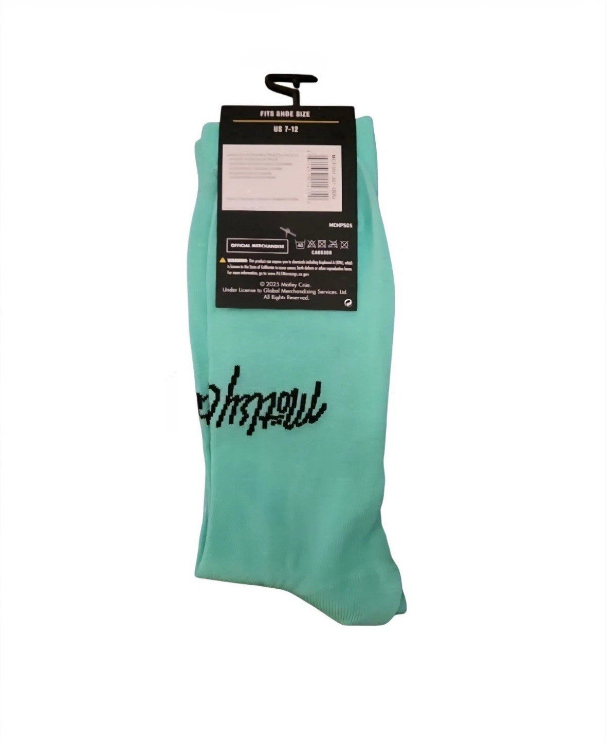 Mötley Crüe logo teal crew socks , US Shoe Size 7-12