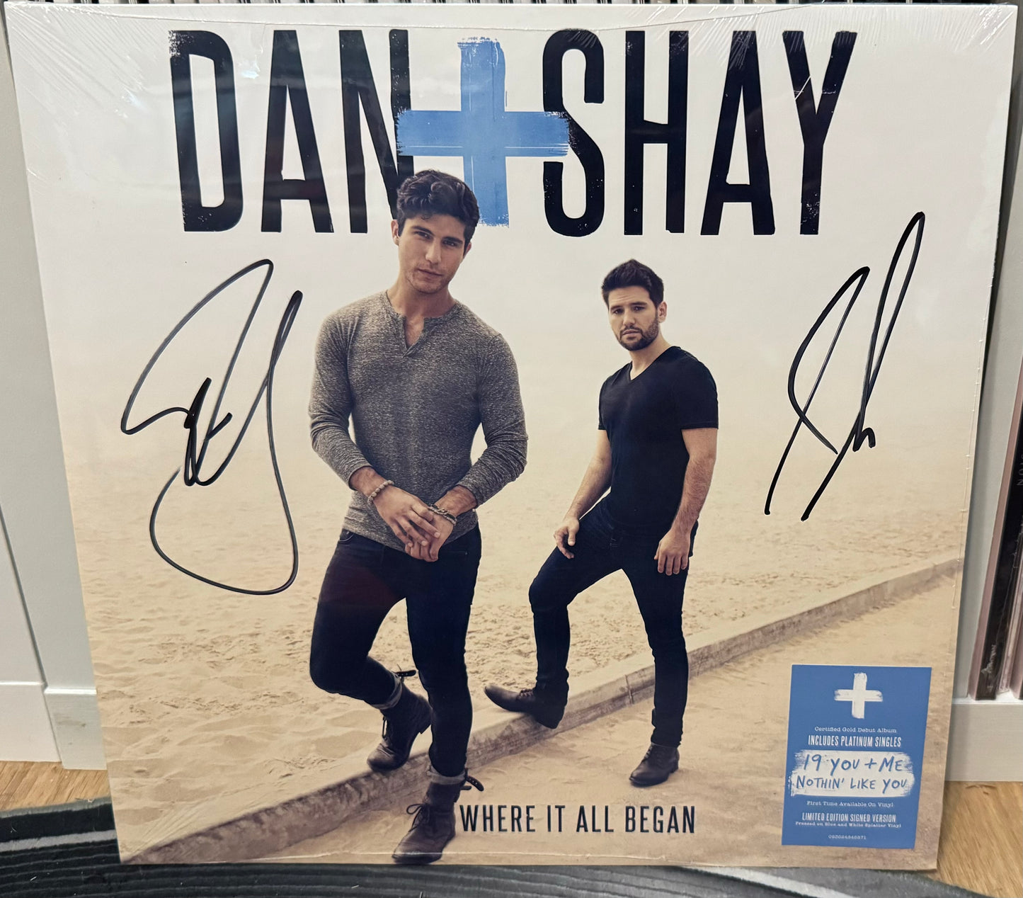 Dan & Shay - (Autographed) Where It All Began, White w/ Blue Splatter Color Vinyl LP (Cover Signed)