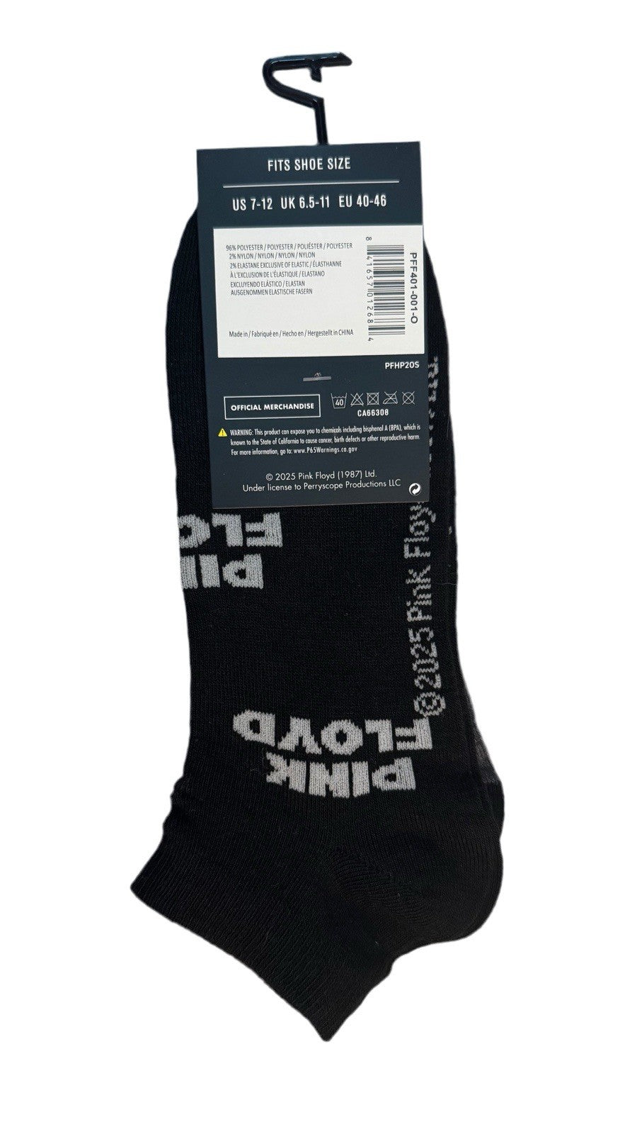 Pink Floyd ankle socks 2pk , US Shoe Size 7-12