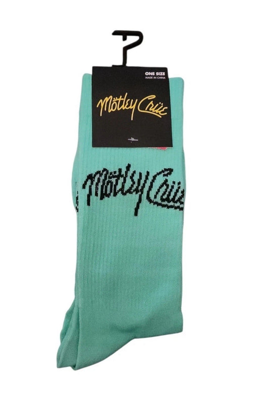 Mötley Crüe logo teal crew socks , US Shoe Size 7-12